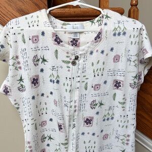 Karen Neuburger Floral Print Robe - Cream and Purple